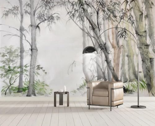 STROXTH WALLPAPER Papier Peint Panoramique Forêt Bambou Noir Et Blanc Sur Mesure Soie Effet 3d Paysage Chinois, RéTro Peint Main Bambou Vert Feuillage Chambre Adulte Enfant Poster Geant Mural