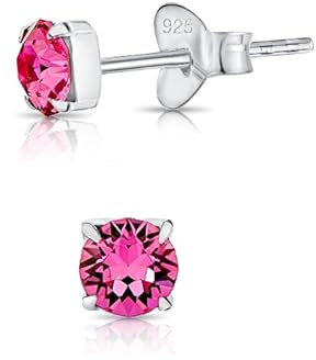 Orecchini Quadrati Argento 925 - Orecchini Punto Luce Argento 925 con Brillantino di Cristallo Rosa 4 mm - Orecchini Rosa - Orecchini Lobo Donna - Orecchini Colorati