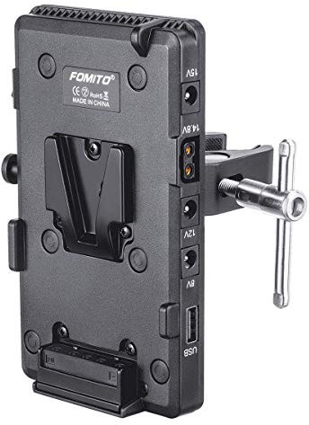 Fomito V-Lock V-Mount - Adattatore batteria con super morsetto per supporto di illuminazione, treppiedi, barra di supporto con uscita D-TAP/DC/USB per videocamera, fotocamera, luce video LED, monitor