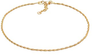 Elli Bracelet de cheville pour femme - Cordon torsadé - Basic intemporel - Réglable - En argent sterling 925, 220, Argent sterling, Sans