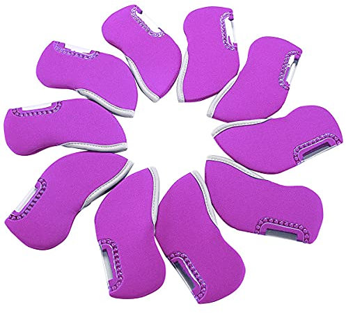 Seacloud 10pcs Neoprene Golf Iron Cover See Through Window Head Cover Purple Headcover