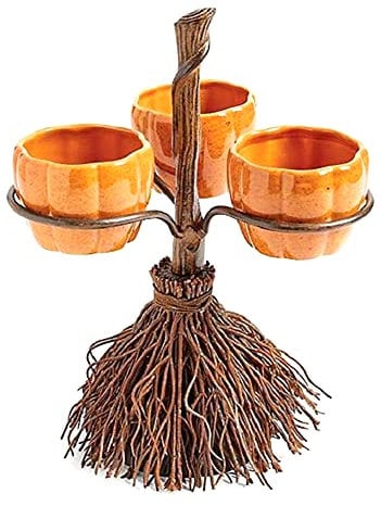 Uposao Halloween Pumpkin Snack Bowl Stand, Halloween Creative Snack Basket, Broomstick Snack Bowl Stand, Dessert Fruit Stands for Halloween Xmas Party Decorations (3 Cups)