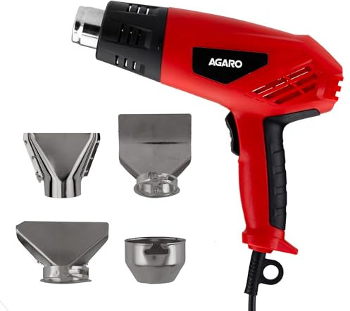 AGARO Pistola de calor de 2000 W HG2120, control dual de temperatura y flujo de aire con 4 accesorios de boquilla, la calefacción de pistola de aire caliente ayuda a envolver encogimiento, eliminación