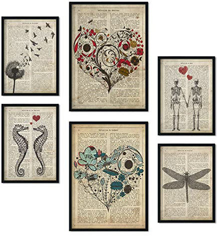 Nacnic Set von 6 Poster Vintage Text. Sammlung von Platten mit ästhetischer Collage für Innendekoration. Größen A3 und A4. Rahmenlos