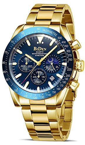 HANPOSH Herren Uhr Chronograph Uhren Herren Chronograph Edelstahl Wasserdicht Analog Quarz Armbanduhr mit Datum Leuchtende Business Casual Uhr fur Männer