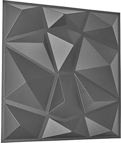 NOVECRAFTO Geometric Effect 3D Wall Panels Pack of 6 Sheets 16.15 sq ft (1.5 sqm), Decorative Cladding Panel Size 19.7x19.7 (50x50cm) PVC Panel in Silver with Diamond Geometric Pattern