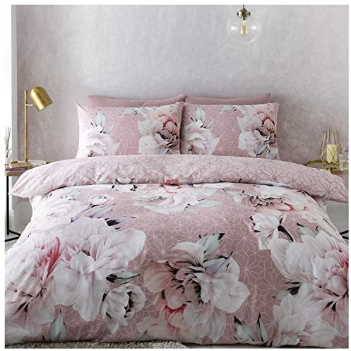 GC GAVENO CAVAILIA Floral Double Duvet Cover Set With Super Soft Pillowcases - Easycare Reversible Flowers Quilt Cover Bedding Sets - Blush Pink