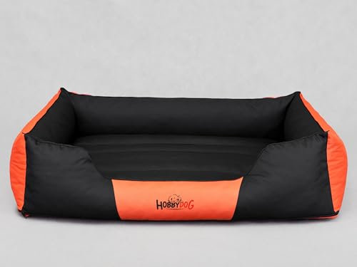 Bjird Hundebett - Hundekorb für kleine mittelgroße & große Hunde - Hundekissen - Hundesofa - Bezug abnehmbar und waschbar - Comfort - Größe: S - Schwarz mit Orange
