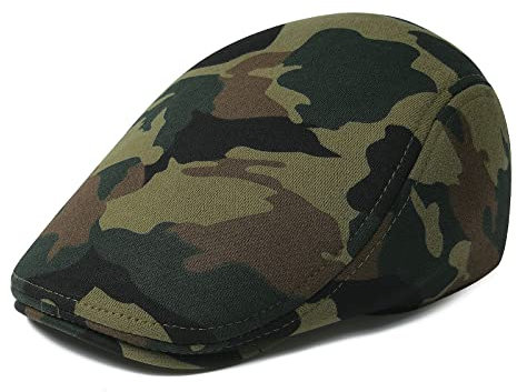 VOBOOM Herren Baumwolle Flach Ivy Gatsby Newsboy Driving Hat Cap, grün/camouflage, Einheitsgröße