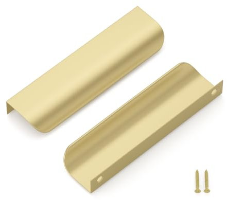 LONTAN 15 Stück Möbelgriffe Gold 128mm Schrankgriffe Versteckte Küchengriffe Türgriff Verdeckter Griffe für Küchenschränke Geschwungener Aluminium Schubladengriff für Badezimmer