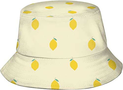 Unisex Sommer Zitrone Fischerhut, Sommer Strand Sonnenhut Fischerhüte für Frauen Männer Teenager, verstaubare Outdoor-Kappe, Ästhetische Zitrone, One size