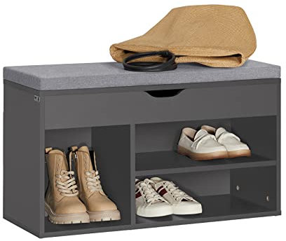SoBuy Panca scarpiera legno Portascarpe salvaspazio Scarpiera Ingresso Cassapanca Contenitore da Interno con Seduta L80*P30*A48cm Grigio FSR45-DG