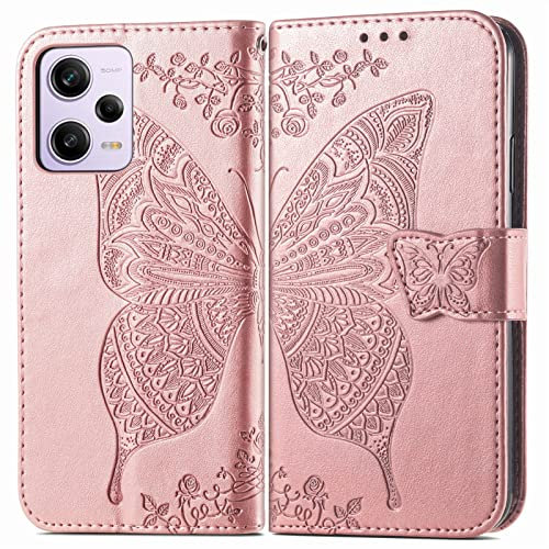 Handyhülle für Xiaomi Redmi Note 12 Hülle Redmi Note 12 | Book Case Flip Tasche mit Magnet Kartenfach Standfunktion | Rosegold
