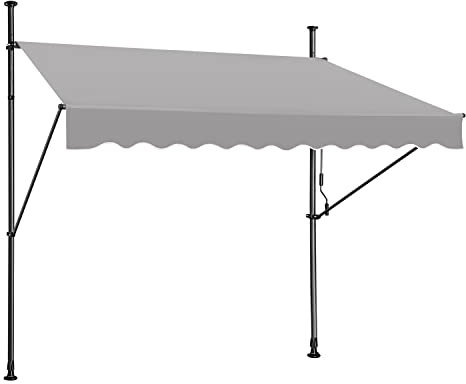 TRMLBE Klemmmarkise 250x120cm Balkonmarkise Markisenabdeckung mit Handkurbel ohne Bohren Höhenverstellbar für Balkon und Garten - Hellgrau