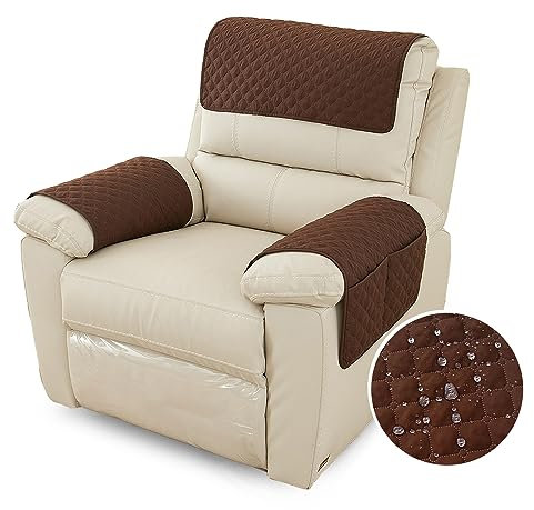 FANSU Sesselschoner Für Relaxsessel Mit Armlehnen, Sesselbezug Mit Taschen Für Fernsehsessel, Wasserdicht & rutschfest Möbelschutz für Sofa, Stuhl (1 Sitzer,Braun)