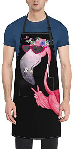 XVBCDFG Hello Glasses Flamingo verstellbare Schürze für Männer und Frauen, 2 Taschen, professionelle Schürze für Küche, Kochen und Backen im Restaurant