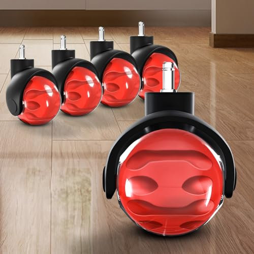 Sytopia 5 Piezas Ruedas Silla Oficina Goma 11MM * 22MM, para silla gaming, oficina, Repuesto Universales, Silenciosas y sin Arañazos, de Poliuretano, para Todo Tipo de Suelos, Rojo