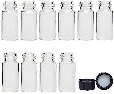 Lot de 10 flacons vides en Verre Transparent de 20 ML pour réactifs, huiles essentielles, échantillons, liquides