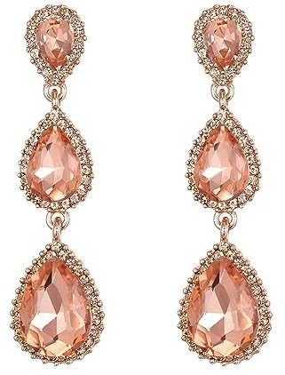 Clearine Pendientes para mujer, preciosos pendientes pequeños a grandes y triples de cristal con lágrima, Cristal, Champagne Rose Gold Tono