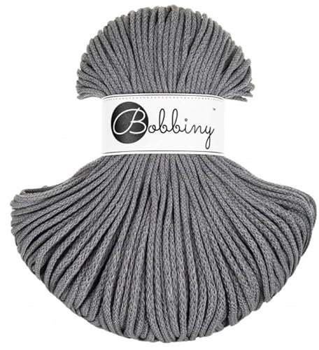 Bobbiny Geflochtene Makramee-Schnur, 3 mm, 100 % recycelte Baumwolle, Steingrau, 100 m