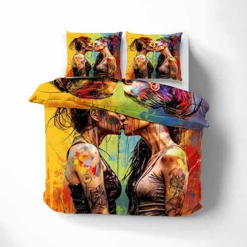 ZDABAOEC Bettwäsche Lesbisch 135x200, LGBT Wendebettwäsche, Weiche Kuschelige Microfaser Bettbezug 2er Set, 1 Kopfkissenbezug 80x80, mit Reißverschluss