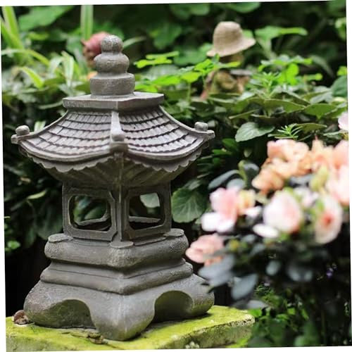 Hemore Linterna de Pagoda de jardín Solar, Pagoda Japonesa de Resina de 13.4 Pulgadas con luz Solar, estatuas de jardín Zen al Aire Libre para Decoraciones de Patio de Patio de balcón