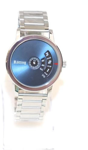 Rötting Design Herrenuhr Quarz aus der Collection Rötting blaues Ziffernblatt mit Einer innovativen Zeitanzeige