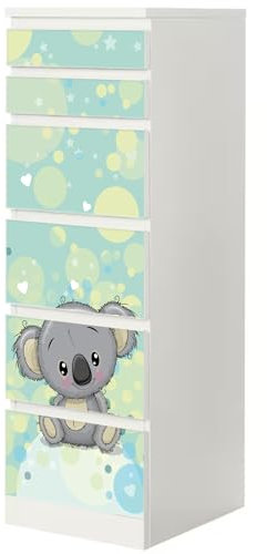 Sunnywall® Möbelfolie passend für IKEA Malm Kommode Schrankfolie Aufkleber mit Koala Motiv | blasenfrei verkleben | Kinderzimmer 6er 40 cm