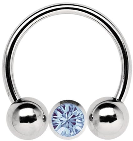 Titan Piercing Circular Barbell, CBR in 1,2 x 8 mm mit 2 Kugeln und Stein-Klemmkugel in hellblau