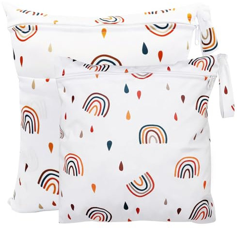 Darryy Nasstasche Kindergarten, Wetbag Kindergarten 2er Set, Wasserdicht, Nassbeutel Kita, Windeltasche Nasstasche, Stoffwindeln, Wiederverwendbar, Regenbogen
