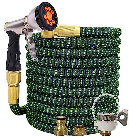 WolFum Erweiterbarer Gartenschlauch mit 9-Funktions-Spritzpistole |Schlauchleitung für den Garten, auslaufsicher, Schlauchtrommel mit 3/4-Zoll-Anschlüssen für Wasser