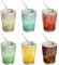 AYYDS Vaso de 400 ml con tapa y pajita, 6 vasos de cristal para batidos, taza de café, taza de café helado, vaso de cristal para zumo, café, agua, té