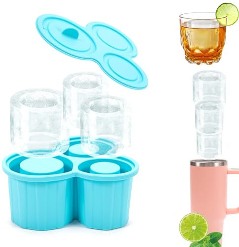 Stanley Cup Accessories, Stanley Ice Cube Tray,3 pcs Cylinder Stanley Cup Ice Mold for 20-40 oz Tumblers,Reusable Ice Cube Mould for Freezer Ice Drink Juice (Blue)