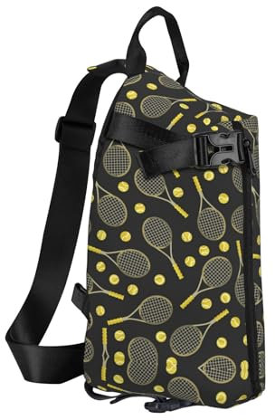 Haocloud Mid Century Moderner Crossbody-Rucksack mit Tropfenformen-Druck, Unisex, leicht, für Reisen, Lustige Tennisschläger und Tennisbälle., One size