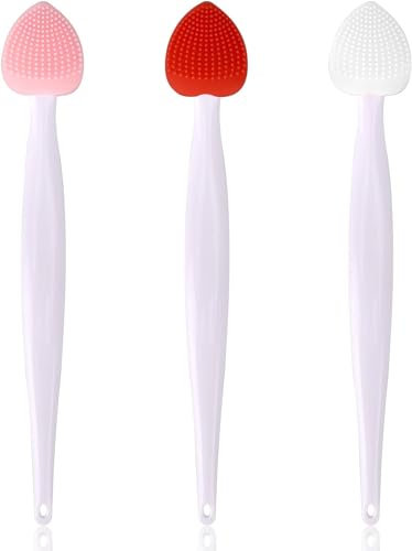 3Pcs Multicolor Lip Scrub Brush,Lip Exfoliator Brush,Silicone Lip Scrubber Exfoliator Tool Double-Sided Mini Silicone Brush Lip Lightening for Dark Lips,Remove Dead Skin,Makeup Brushes and Tools