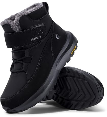 FitVille Damen Winterstiefel Extra Weit Winterschuhe Wasserdicht Warm Gefütterte Schneestiefel Winter Kurzschaft Stiefel Breit Outdoor Rutschfeste Stiefel Boots,Schwarz,38.5 EU,X-Weit