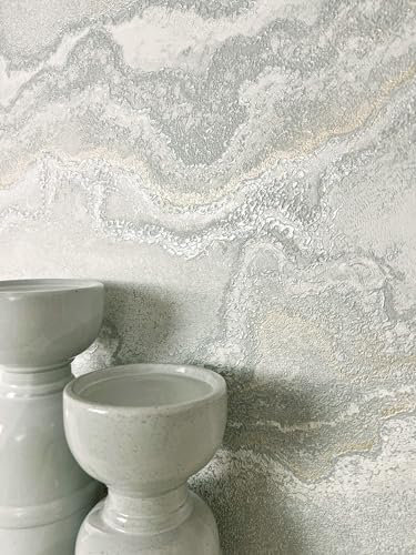 NEWROOM Tapete Silber Vliestapete Marmor - Marmortapete Modern Grau Gold Metallic Struktur Marmoroptik 3D Optik Glanztapete Luxuriös inkl. Tapezier-Ratgeber
