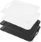 MOUYAT Paquete de 4 bandejas de plástico con asas, 42 x 29 x 4 cm, bandejas blancas y negras, bandeja rectangular de plástico antideslizante para comer, restaurante, cafetería, cocina