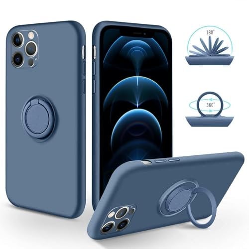 Foonary Phone case Compatible with iPhone 12 6.1 inch, 360°Magnetic Ring Holder Kickstand Soft Silicone Shockproof Anti-Scratch Protective Resistant Fashion Blue Bumper Cover for iPhone 12