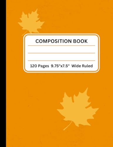 Maple Leaf Composition Notebook, College Ruled Line Notebook, 9.75 x 7.5 Inches, Wide Ruled, 60 Sheets, 120 Pages, Assorted Color option: Orange