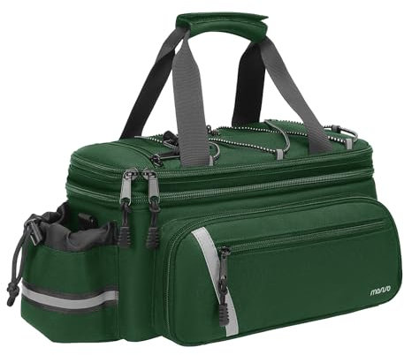 MOSISO Bike Rack Bag with Rain Cover, Bike Trunk Cooler Handag Insulated Bicycle Rear Seat Pouch with 2 Side Foldable Panniers, 8L Cycling Backseat Storage Cargo Saddle Shoulder Bag, Jungle Green