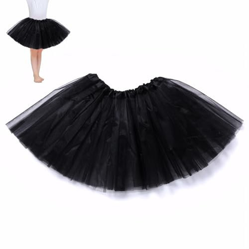Tüllrock Schwarz Damen,Schwarzes Tutu,Tüllrock Damen Einheitsgröße,Kurz Rockabilly Ballett Petticoat,Netz-Tutu-Rock für Damen,Geeignet für 50er-Jahre-Party Abend Karneval Kostüm Cosplay Tanz