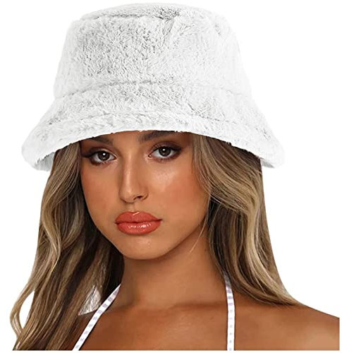 Eimer Mütze Dicke Stil solide Männer Becken warm Winter für Frauen Eimer Mütze Herren Sonnenhut (White, One Size)