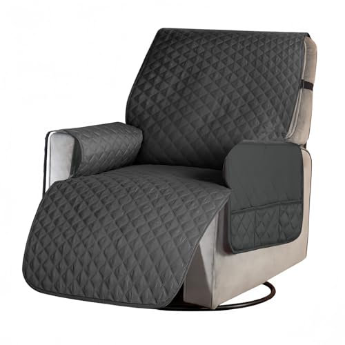 Sesselschoner für Relaxsessel, Sesselschoner Sesselauflage 1 Sitzer Sesselschoner mit Taschen Sesselschoner für Fernsehsessel, Liegesofa Sesselbezug Sofabezug Wasserdicht für Zuhause, Dunkelgrau, S