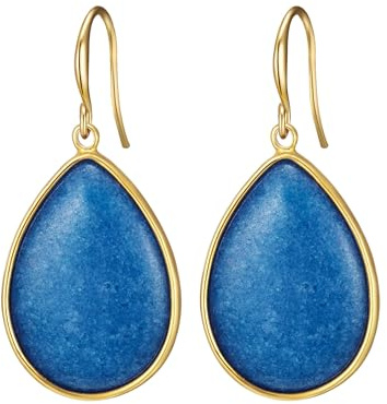 Lulu Jane Damen Ohrringe Messing gelbgold | Gelbgold-Optik, Ohrhänger, Naturstein, blau