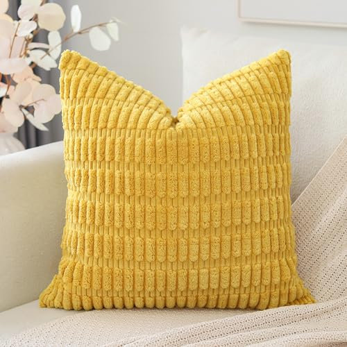 Artscope 1er Set Boho Gestreifte Kissenbezug Einfarbig Zierkissenbezug Dekokissen Sofakissen 50x50 cm Kissenhülle Weiche Couchkissen für Sofa Wohnzimmer Schlafzimmer Dekor, Goldgelb