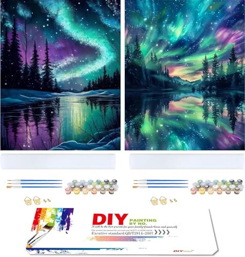 ShengDexin Malen nach Zahlen Erwachsene, 2 - Teiliges set DIY Ölgemälde Malen nach Zahlen Landschaft, Paint by Numbers Adult Mit 6 - Pinseln und Acrylfarbe Leinwand Kit