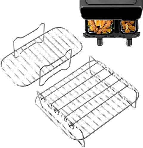Baketron Heißluftfritteuse Zubehör für Tefal 5,2/3,1 L Dual Easy Fry, Tower T17099,Salter EK5729 9L, Air Fryer Rack, Grillrost für Tefal EY9018, 304 Edelstahl