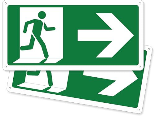 Pubblimania 2 Uscita di Emergenza Freccia a Destra | Cartello in alluminio composito 3 mm esterno-interno (Uscita Emergenza Destra, 2 Unità)