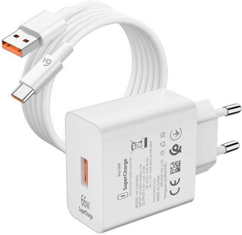 Cargador USB 66W y 2Metro Cable USB C para Honor Magic7 5G Lite 6 Lite,6A Supercarga Carga Rápida Adaptador Cargador y Tipo C Cable para Honor 90 70 Lite 200 Pad 9 MagicPad 2 X8a Huawei MatePad Tablet